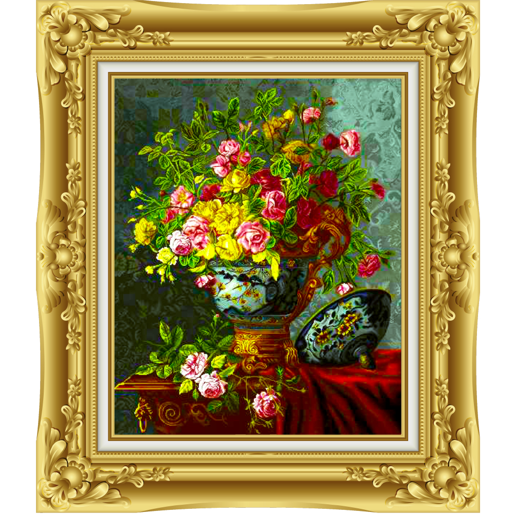 Tabriz-HandMade-Pictorial-Carpet-Code-3570 تابلو فرش دستباف گلدان فیروزهای قصر