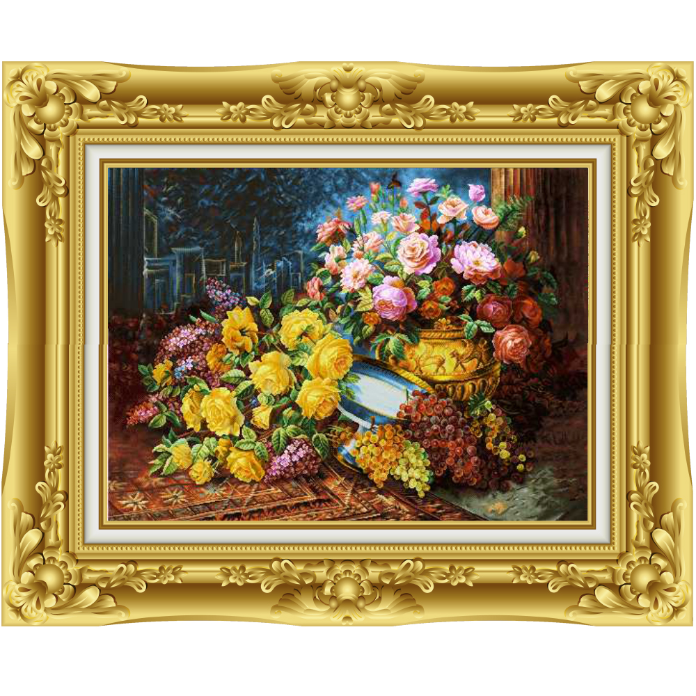 Tabriz-HandMade-Pictorial-Carpet-Code-4912 تابلو فرش دستباف طرح گل رزهای رنگی