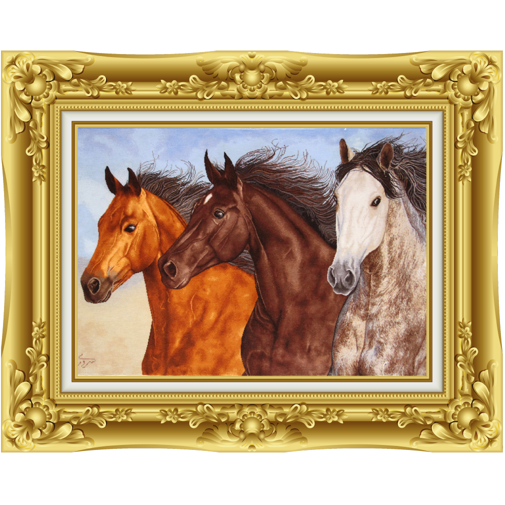 تابلو‌ فرش دستباف سه اسب