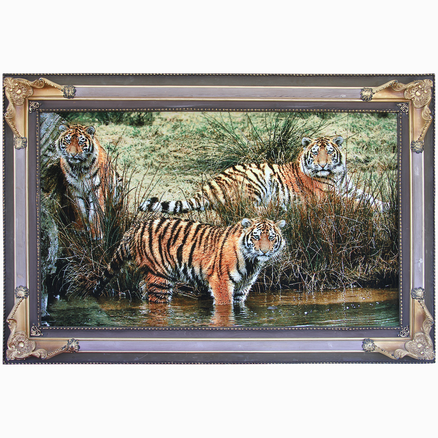 تابلو‌فرش دستباف سه شکارچی (سه ببر)