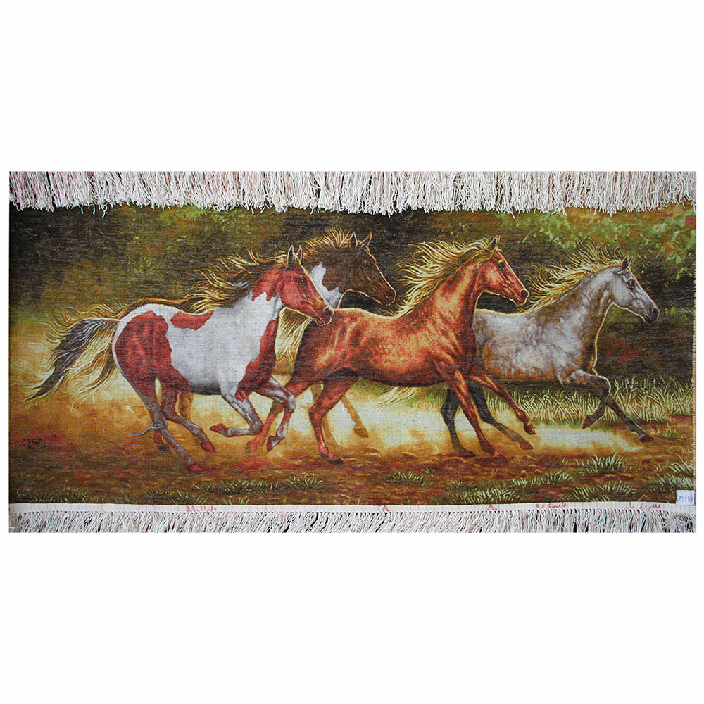 Azerbaijan-HandWoven-Pictorial-Carpet-21665 تابلوفرش دستباف گله اسب کد 21665