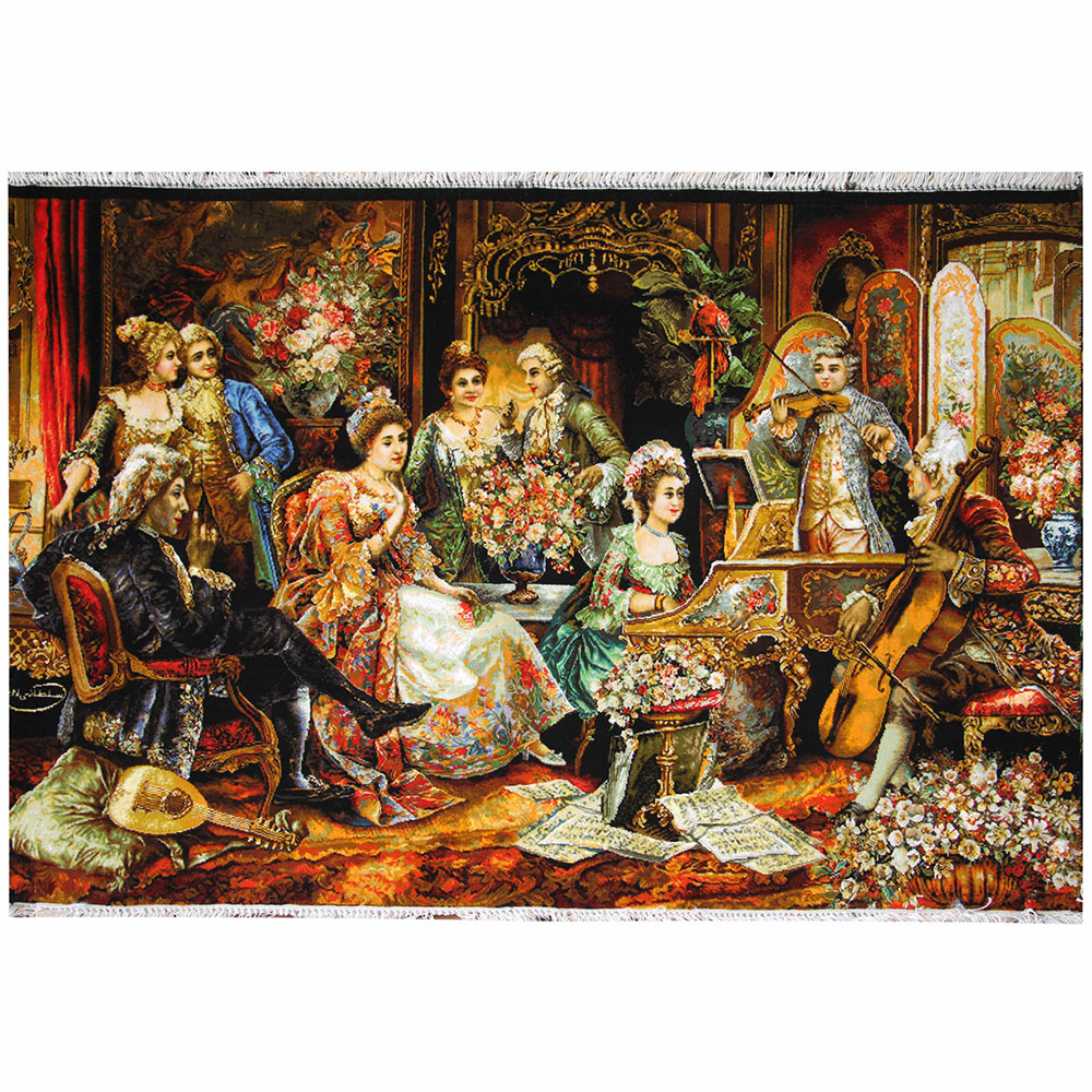 Azerbaijan-HandWoven-Pictorial-Carpet-21849 تابلوفرش دستباف مدل پیانو زن کد 21849