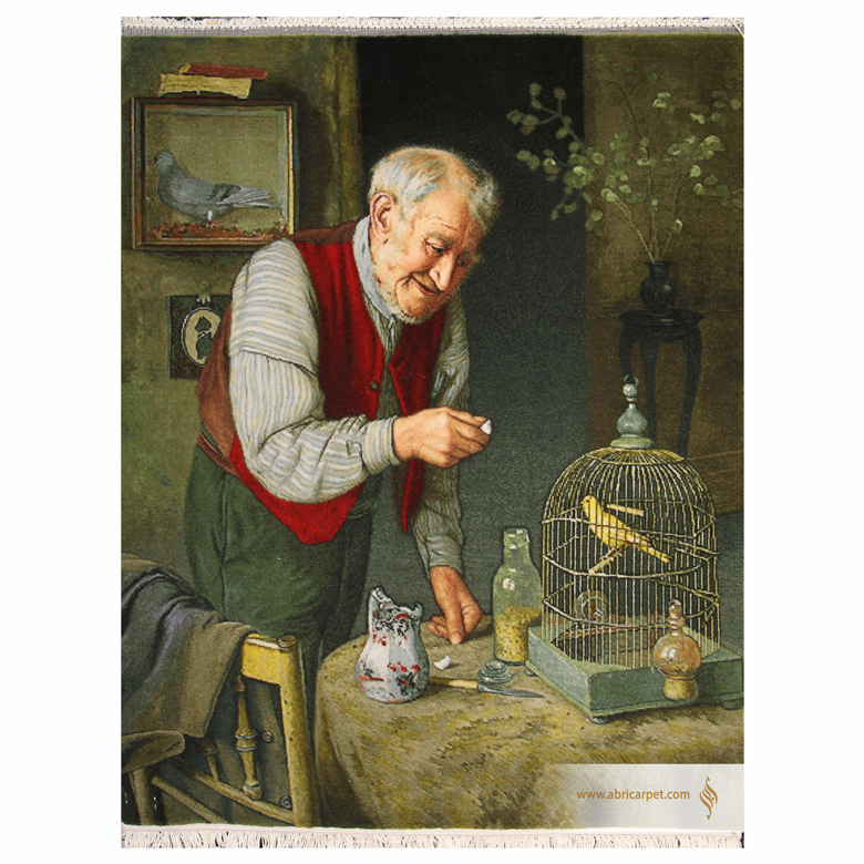 تابلو‌فرش دستباف پیرمرد قناری باز A favorite pet 022327