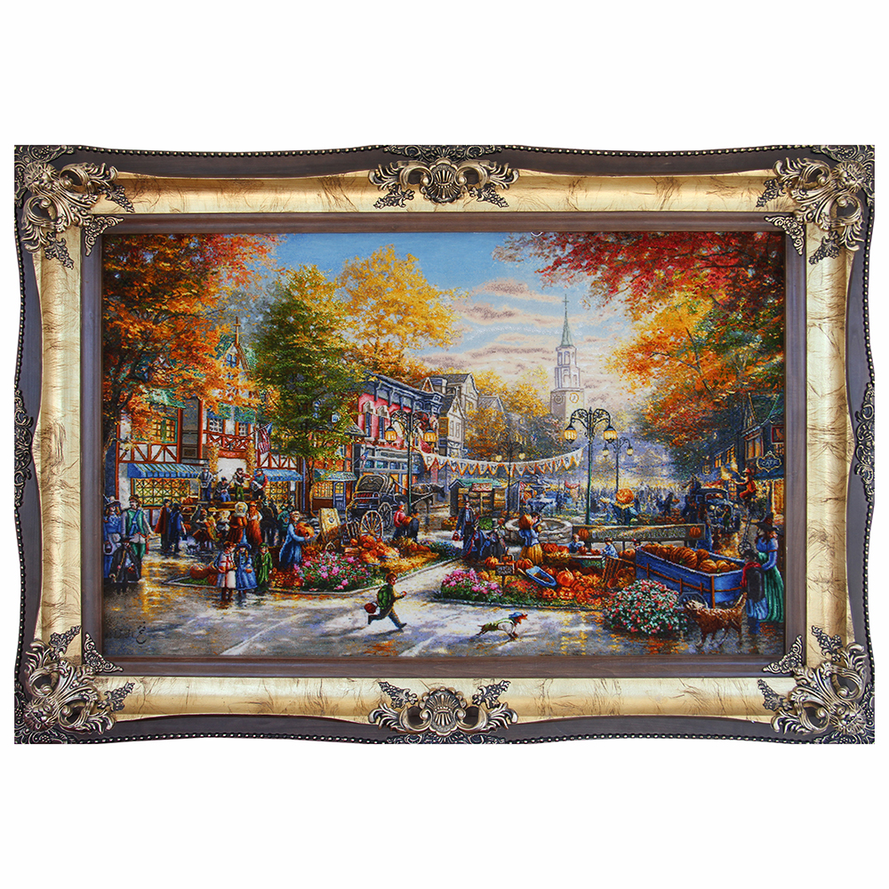 Azerbaijan-HandWoven-Pictorial-Carpet-51346 تابلوفرش دستباف فستیوال کدو تنبل