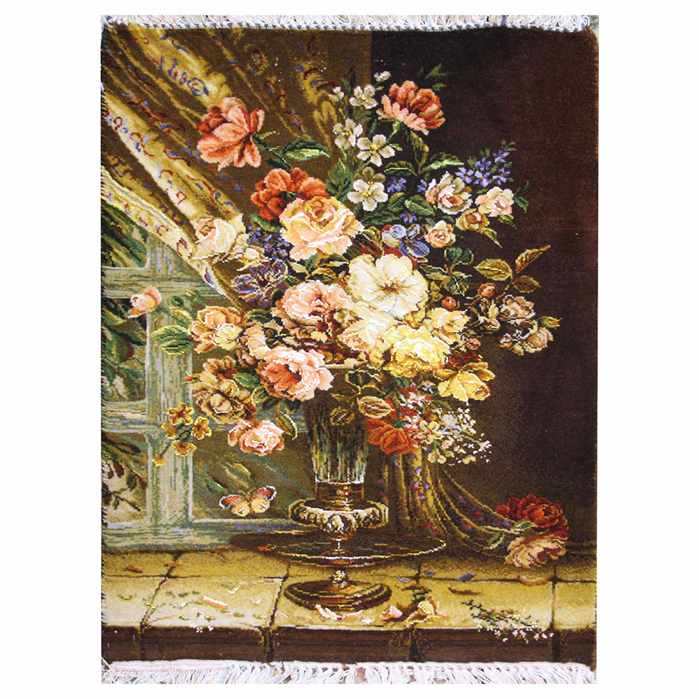 تابلو‌فرش دستباف گلدان پشت پنجره