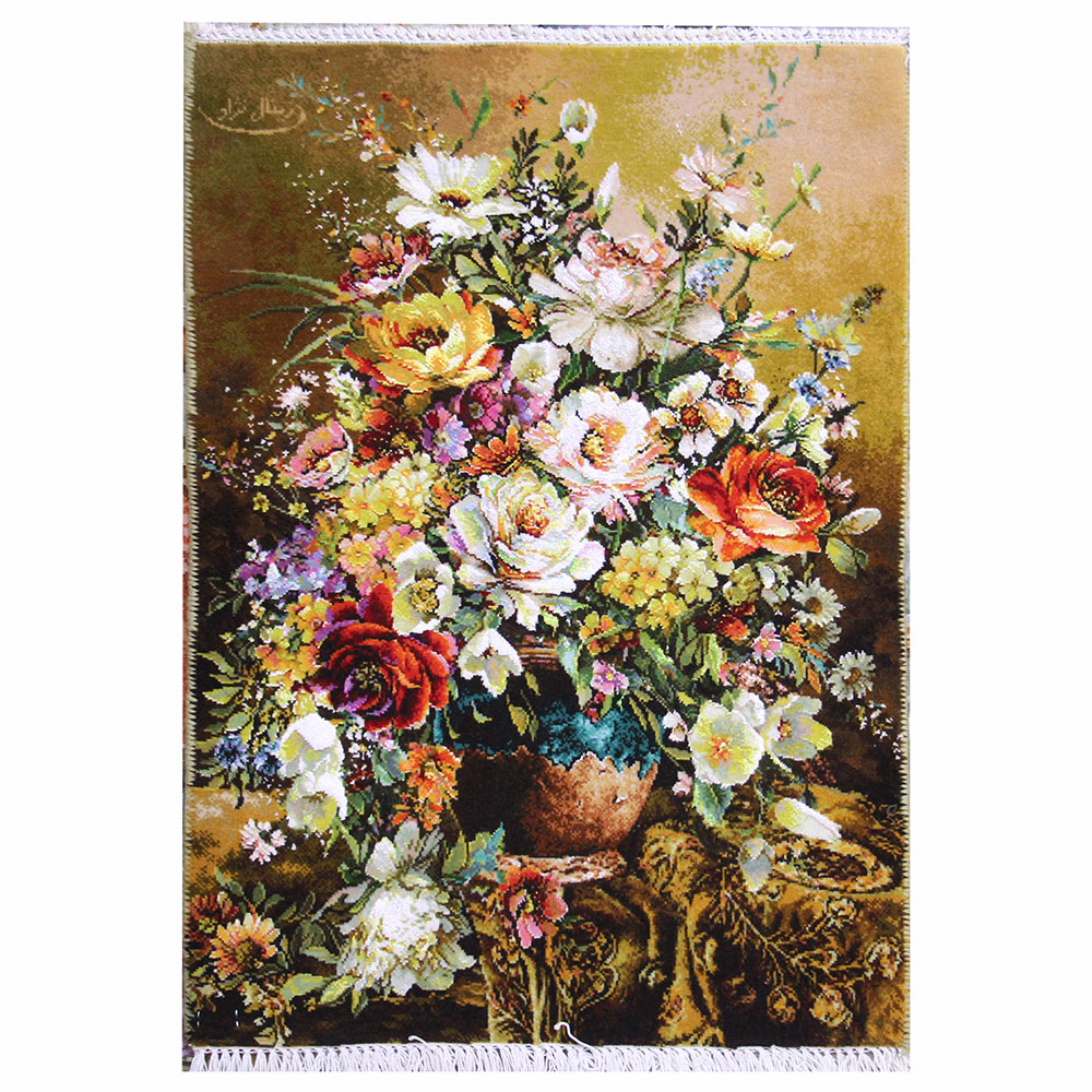 Azerbaijan-HandWoven-Pictorial-Carpet-71329 تابلوفرش دستباف رزهای گلدان سفالی کد 71329