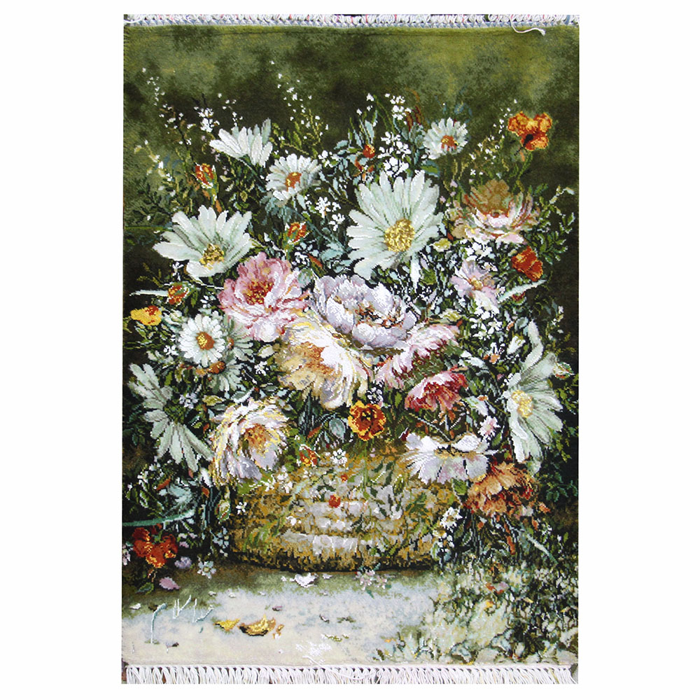 تابلو‌فرش دستباف بابونه‌های سبد حصیر کد71340