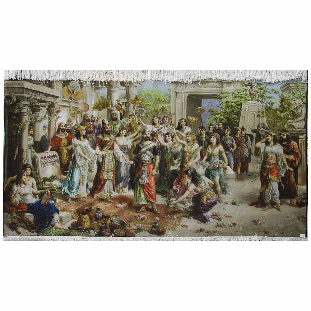 Azerbaijan-HandWoven-Pictorial-Carpet-81400 تابلوفرش دستباف مدل ملاقات حضرت سلیمان با ملکه سبا