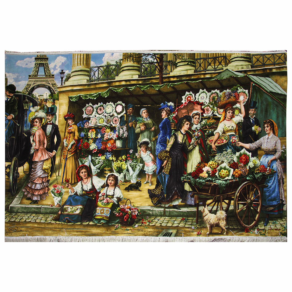 تابلو‌فرش دستباف مدل بازار گلفروشان پاریس