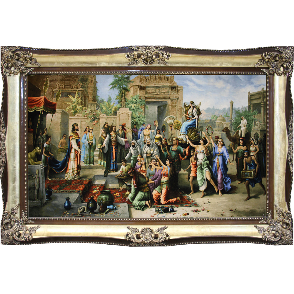 تابلو‌ فرش دستباف دیدار حضرت سلیمان با ملکه سبا (تخت سلیمان)