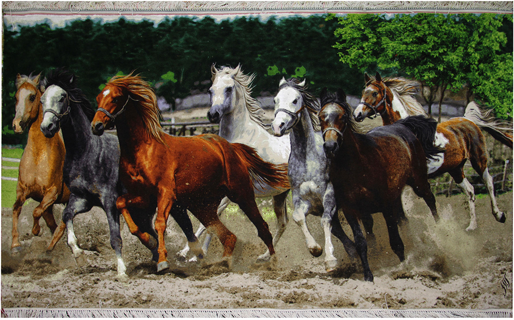 تابلوفرش دستباف گله اسب جنگل