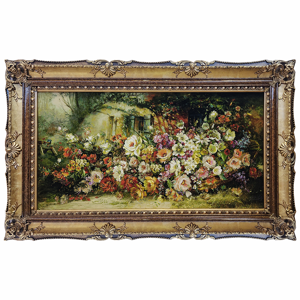 تابلو‌فرش دستباف سبد گل ریخته کد 72452