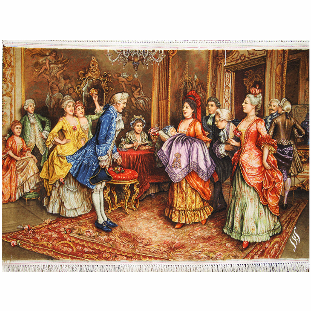 تابلو‌فرش دستباف مجلسی مدل تولد نوزاد کد 23009