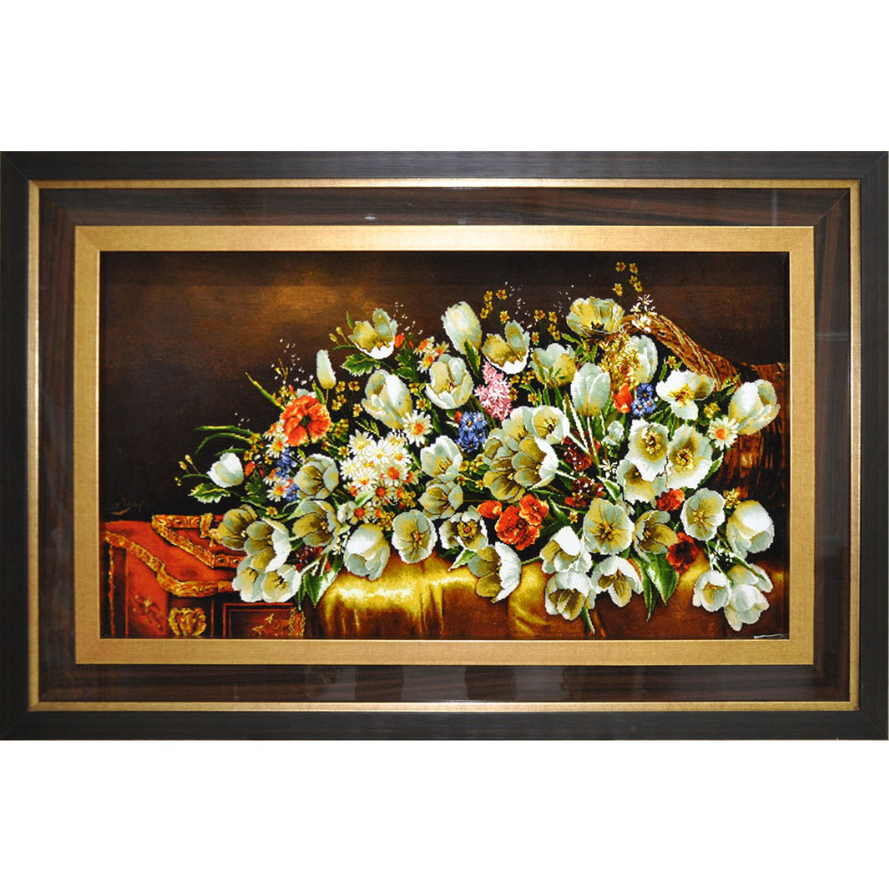 Tabriz-HandMade-Pictorial-Carpet-code-3029989 تابلوفرش دستباف سبد گل ریخته کد 3029989