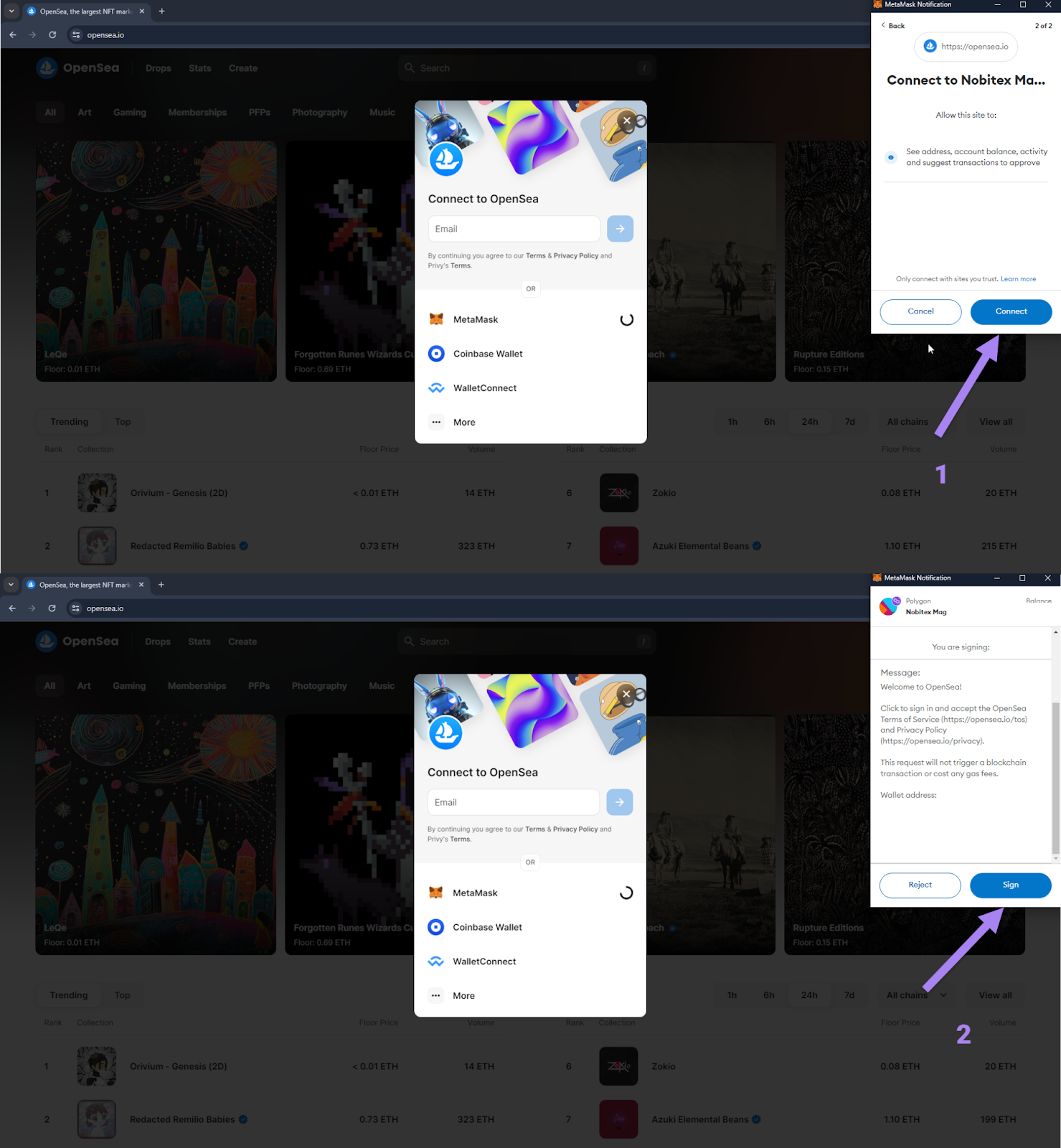 اتصال کیف پول در اوپن سی